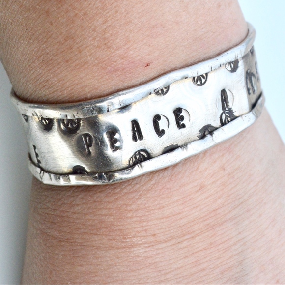 Conceptual Subculture Jewelry - Sterling Silver Cuff Bracelet Hand Stamped Peace